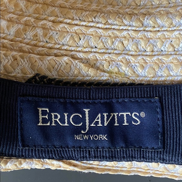 Eric Javits New York Women's Fedora Hat Blue Natural Beige Vacation Travel Beach - Picture 5 of 10